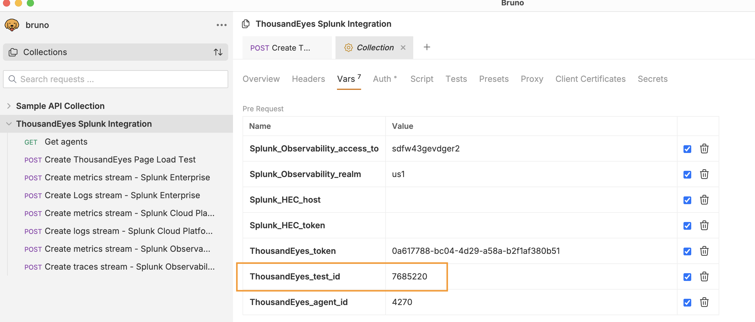 ThousandEyes test id variable