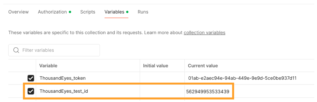 ThousandEyes test id variable