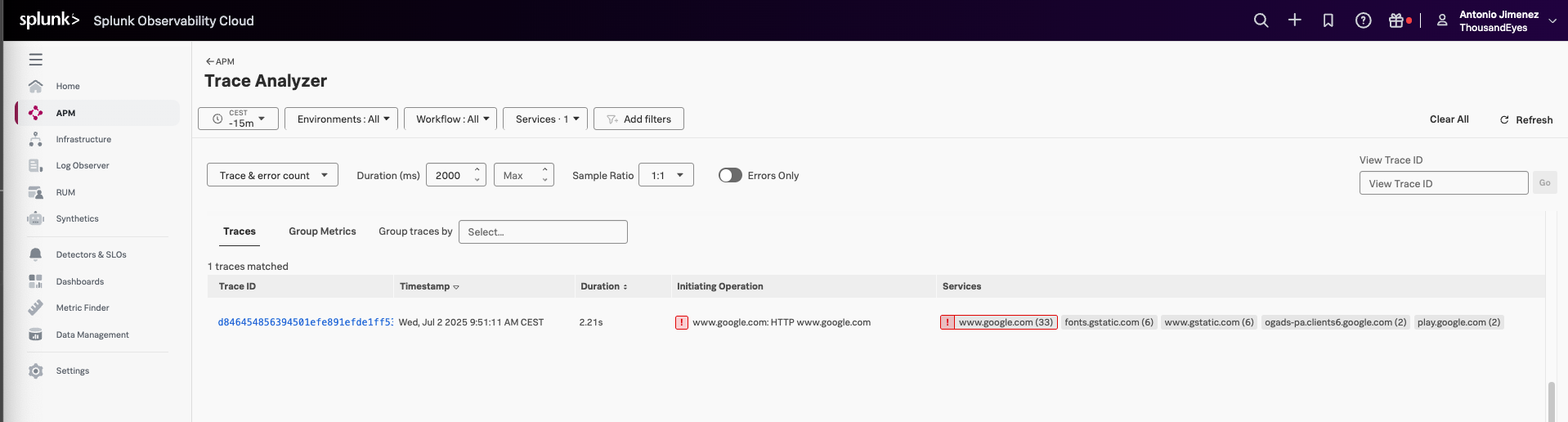 Search traces by duration