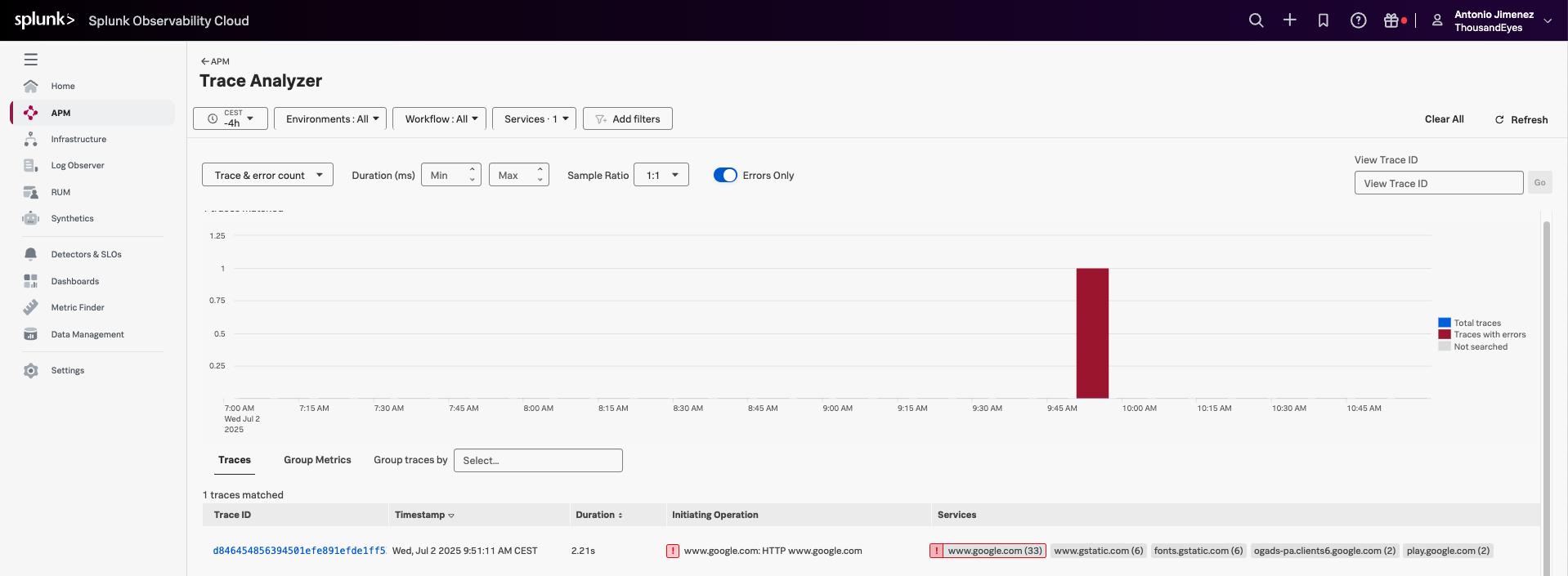 Search traces with errors