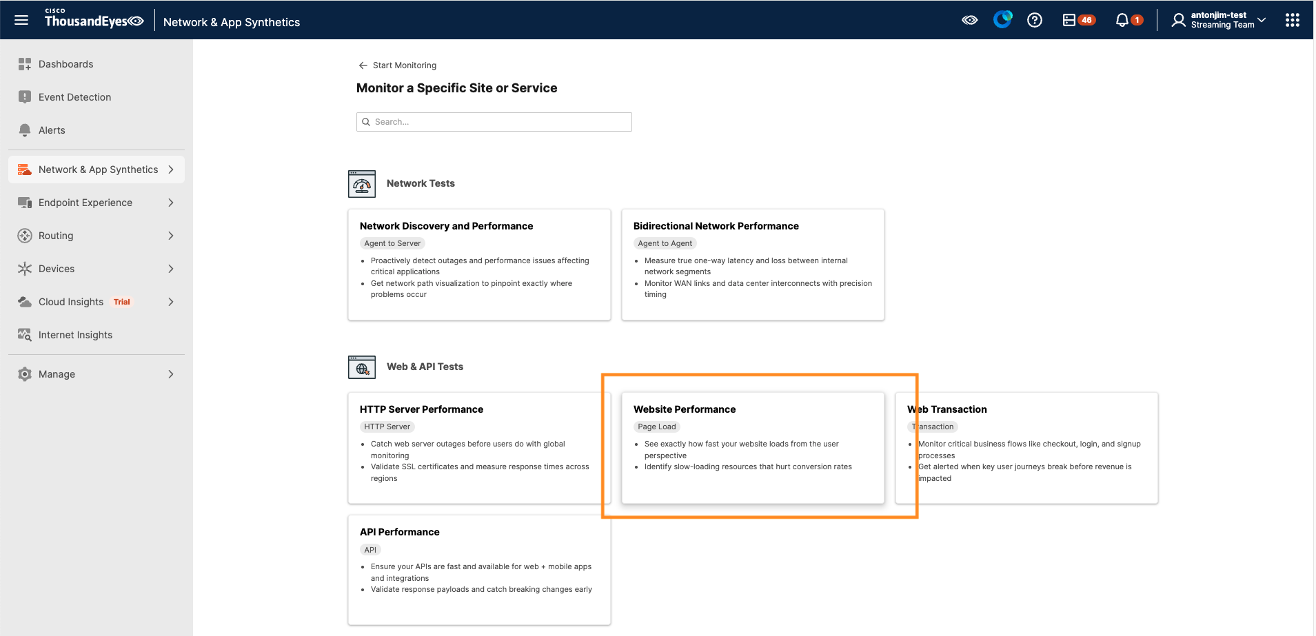 create PageLoad Test