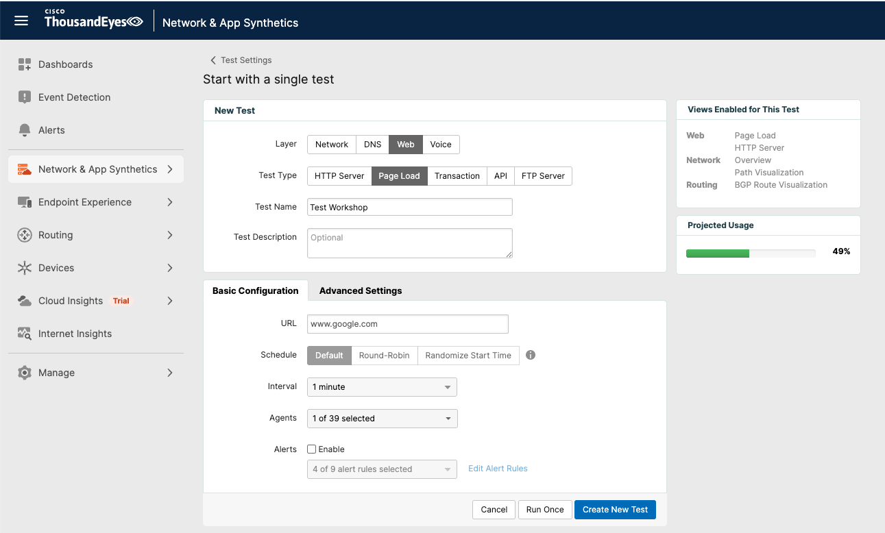 create PageLoad Test