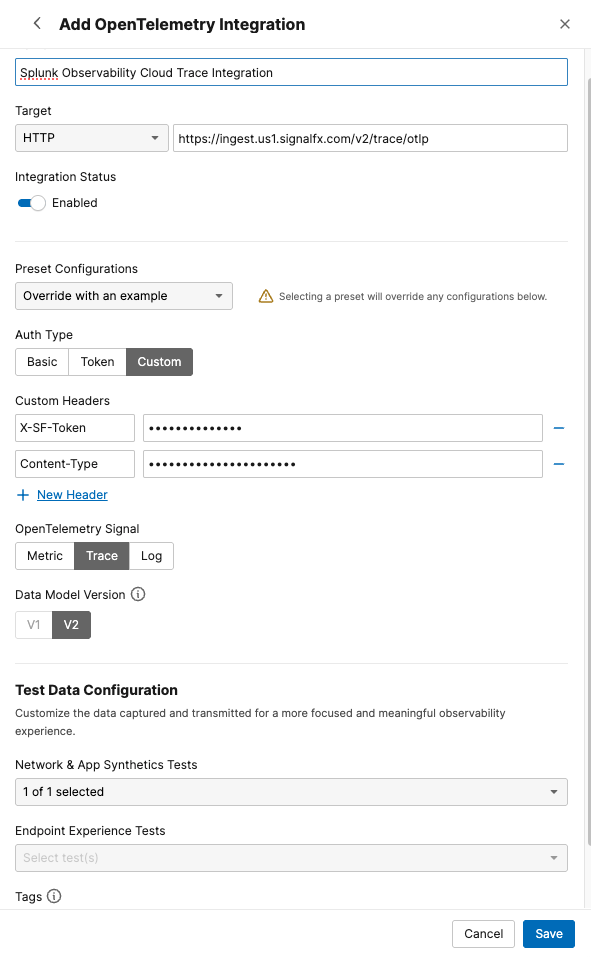 Create OpenTelemetry trace integration